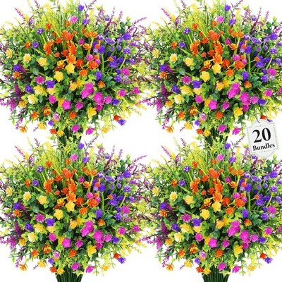 20 Bundles Artificial Flowers for Outdoors Fake Plastic Flowers UV Resistant ...