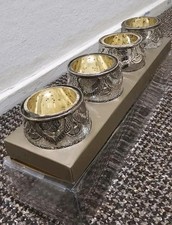 Set of 4 Silver Gold Tealight Candle Holders Crackle Glass Boxed New