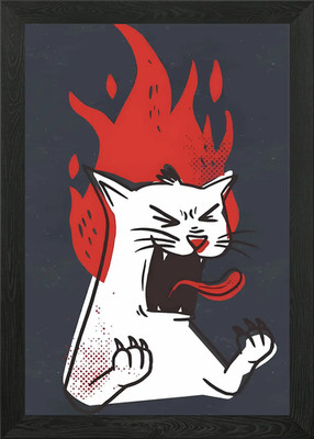 Wütende Katze mit Flammen gerahmtes Wandbild Poster Leinwanddruck Bild