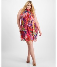 Signature by Robbie Bee Womens Tropical Print Swing Dress, red, Plus Size, 24W