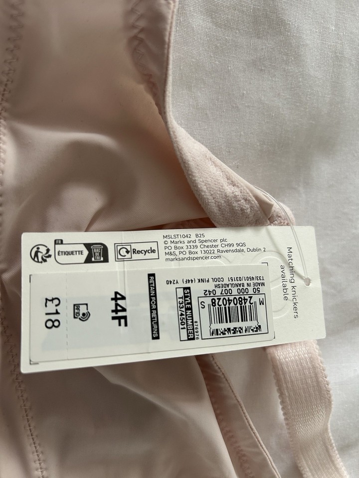 Marks & Spencer Women's Extra Support Underwired Bra Cool Pink Size 44F ...