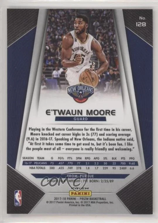 2017-18 Panini Prizm White Sparkle Prizm E'Twaun Moore #128 - Image 2 of 2