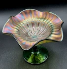 Vintage Dugan Green Carnival Glass Boutonniere/Floral Center 5" Iridescent