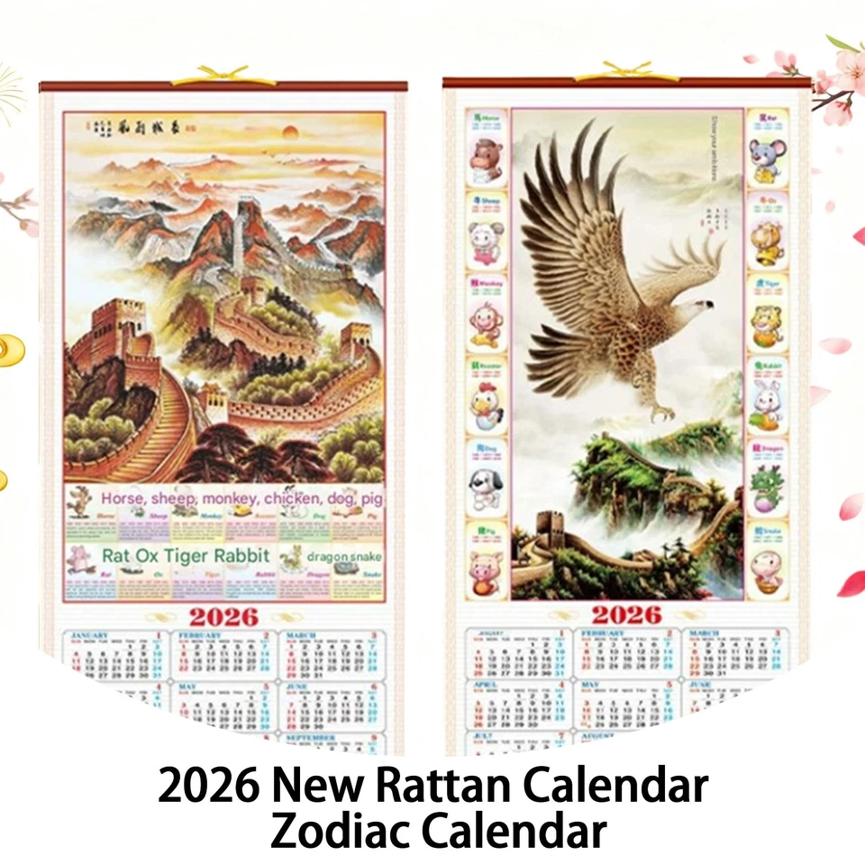 2026 Chinesischer Wandbehang Pferd Kalender mit Bild von Landschaft FigureniN - Bild 4 von 4