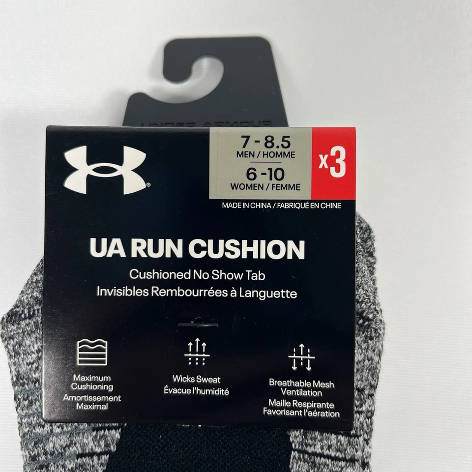 Under Armour UA Run Cushioned No Show Tab Socks (6 Pairs) Men’s 7-8.5 NEW Black - Image 3 of 4