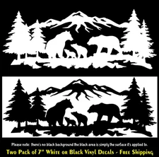 Bear family Scene Two Pack 7" White or Black Vinyl Decals Car Truck Window
