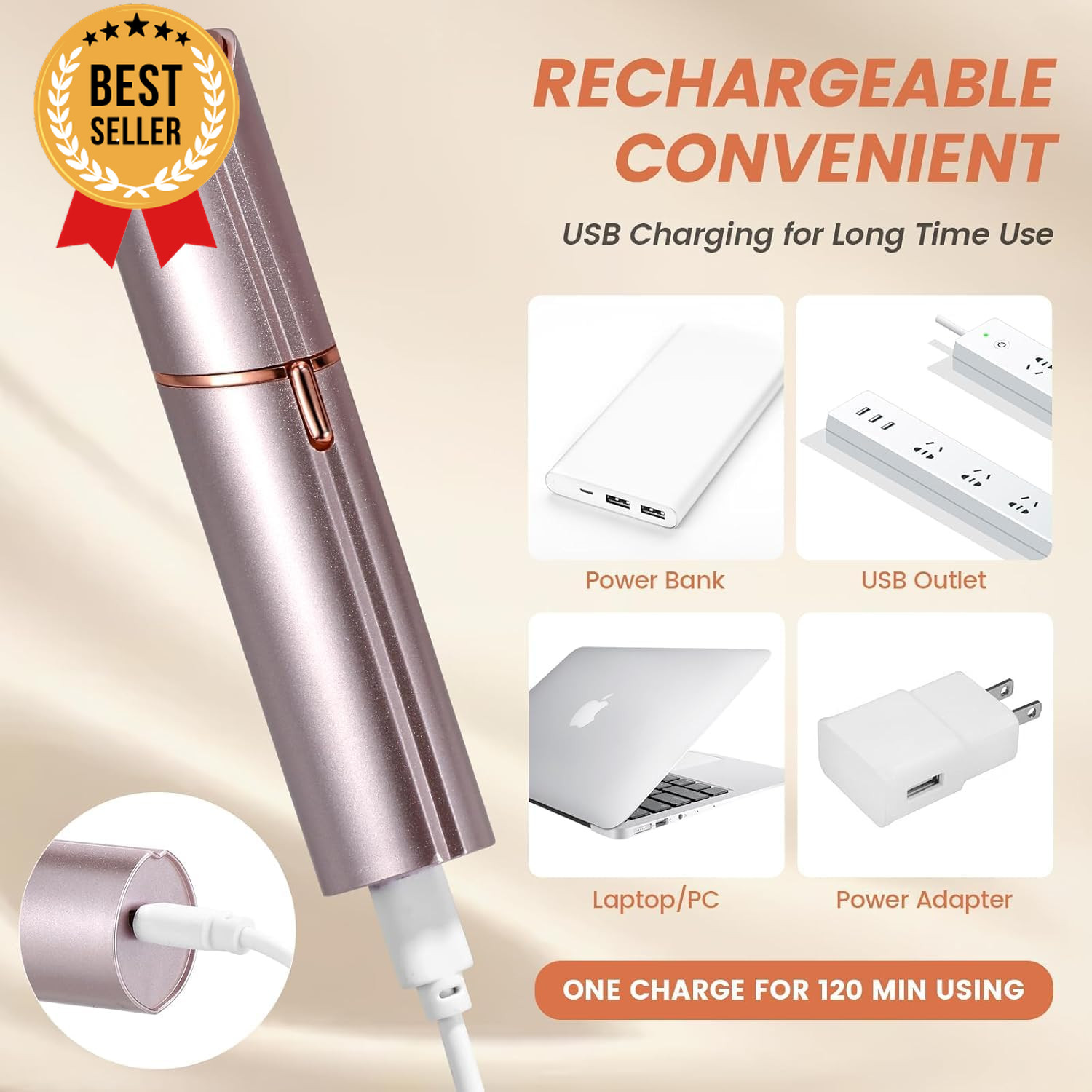 Painless Facial Hair Remover for Women Rechargeable with 2 Replacement Heads