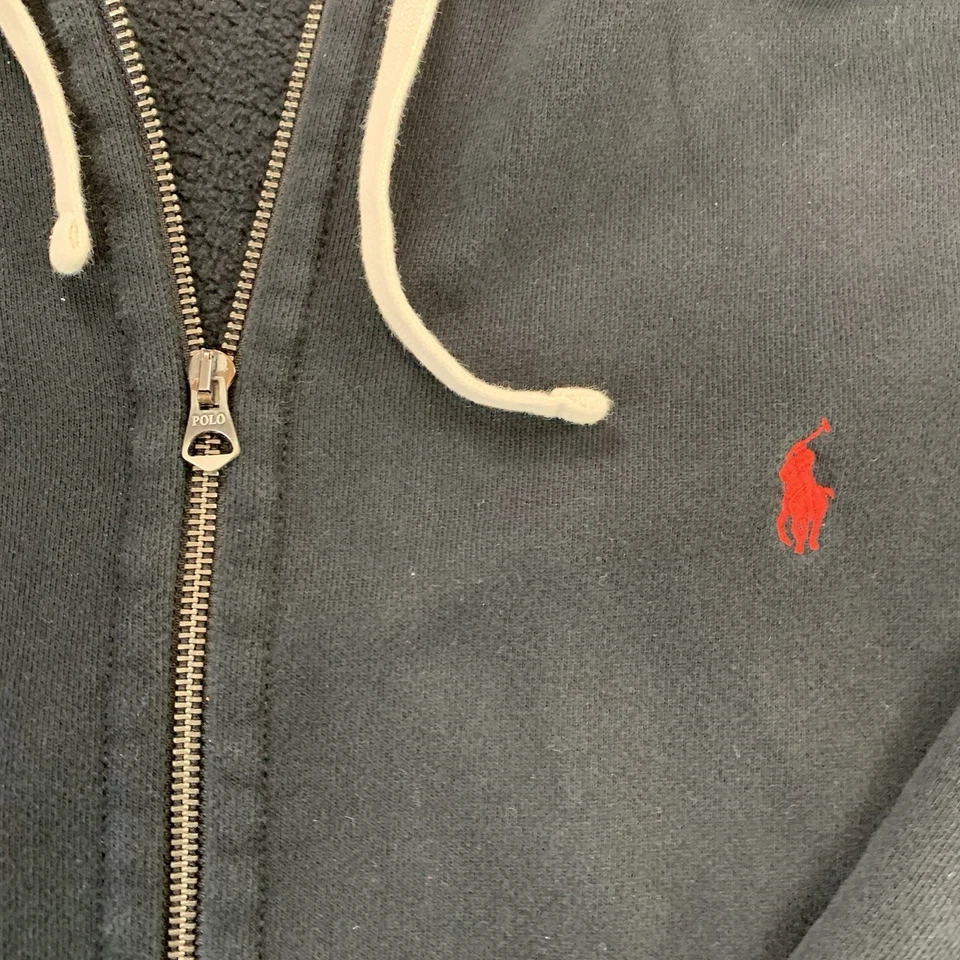 Polo Ralph Lauren Sudadera con Capucha Para Hombres 2XB Azul Cremallera Completa Forrada de Vellón Blanco Poni Grande Alto Foto 3 de 4