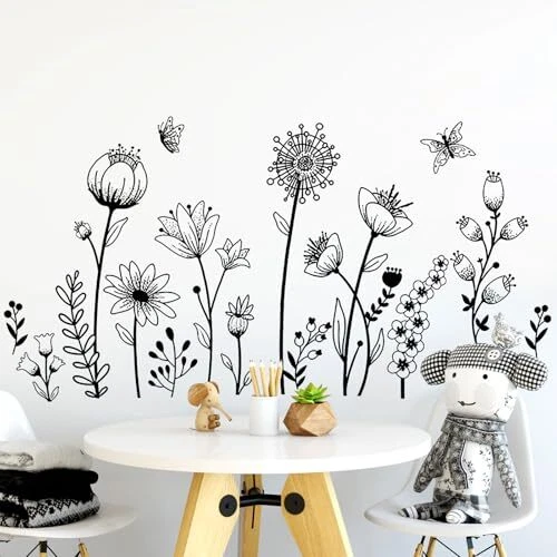 Black Flower Wall Decals Peel and Stick Simple Boho Flower Wall 03-black Flower - Image 3 of 4