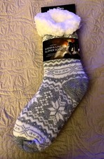 Mia And Tess Slipper Socks Soft Sherpa Lined Thermal Snowflake Grey Adult NWT