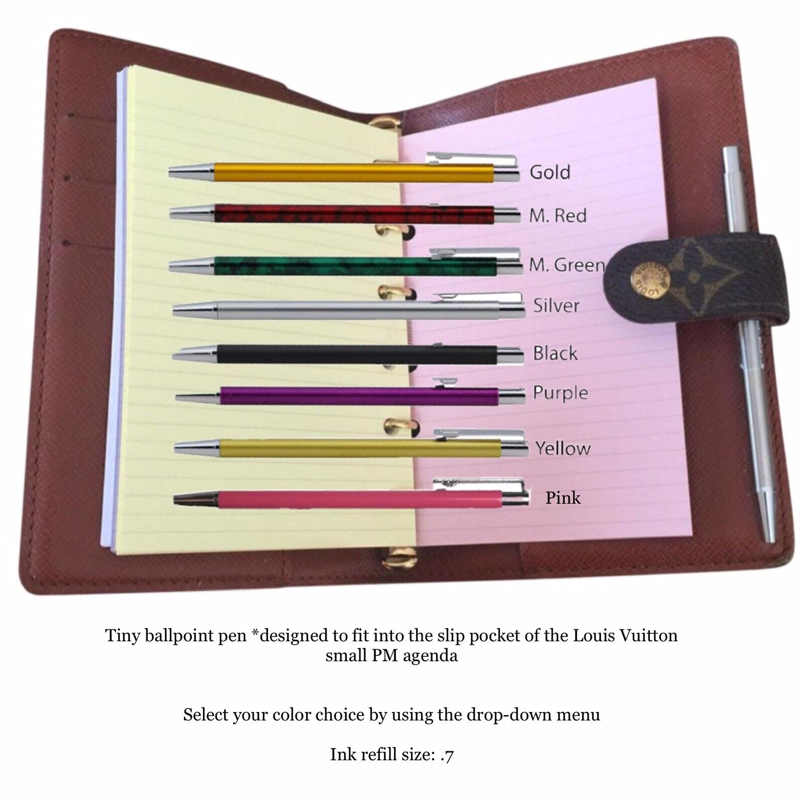 Pen fits Louis Vuitton Small PM Agenda+ 100 sheets of Refill