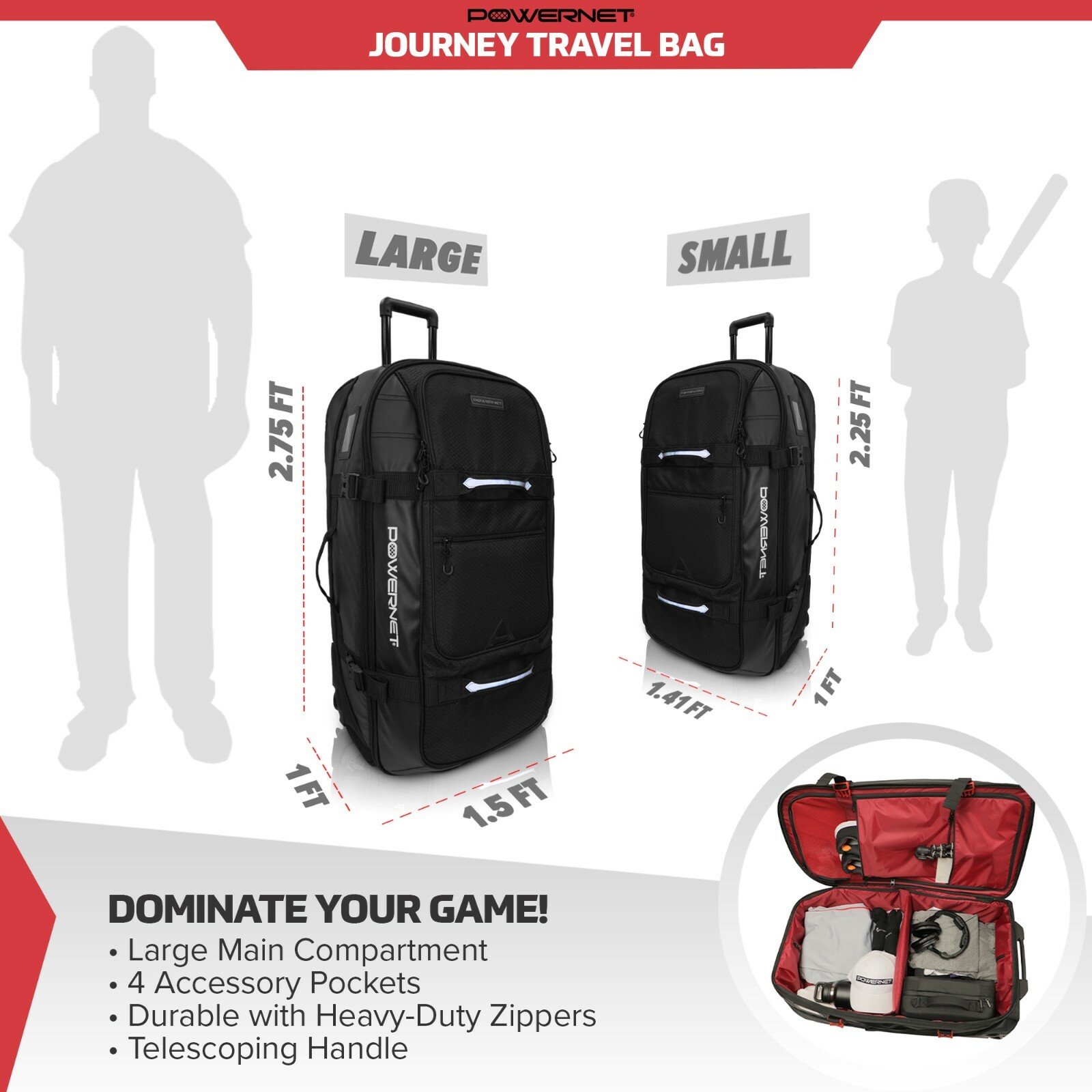 Journey Player Rolling Travel Duffle Bag Durable Luggage for