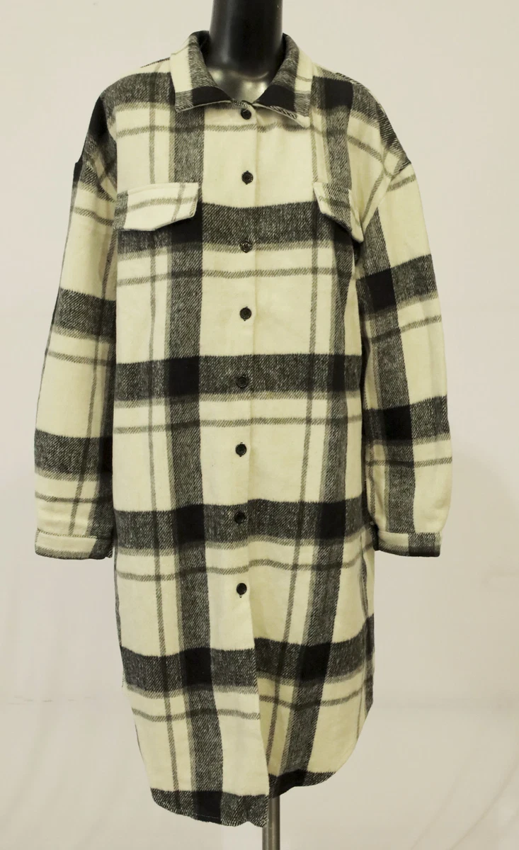 Shein Women's Plaid Print Drop Shoulder Coat JW7 Black/White Size XL NWT