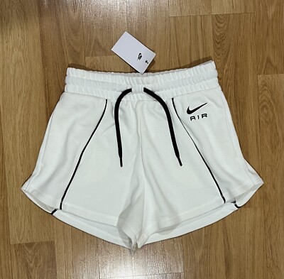 Nike Air Max High Rise Fleece Shorts Women Sz S White Black
