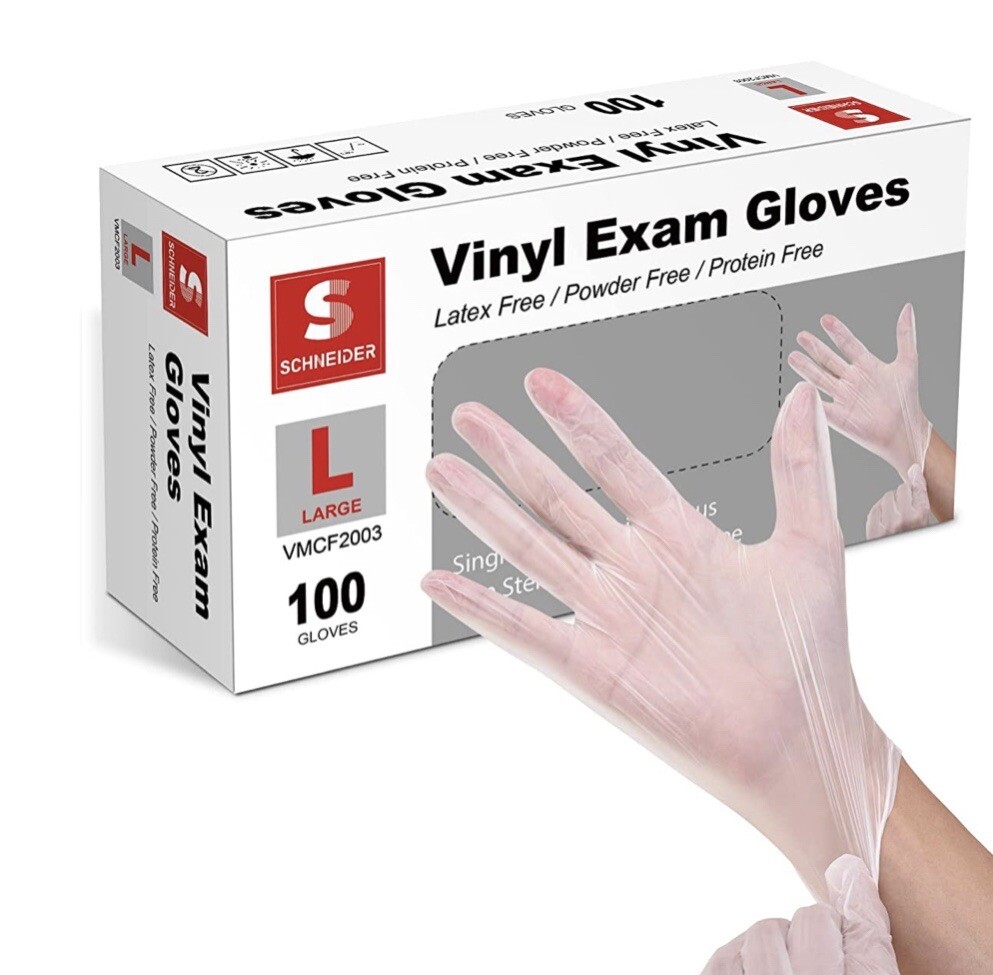 Schneider Clear Vinyl Exam Gloves, Latex-Free, Powder-Free, Disposable  Gloves, f