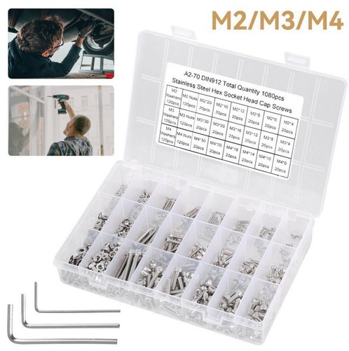 1080tlg M2 M3 M4 Edelstahl Sechskantschrauben Schrauben Muttern Sortiment Set - Bild 9 von 12