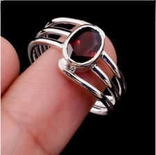 Garnet Ring Solid 925 Sterling Silver Handmade Statement Boho Ring All Size R421