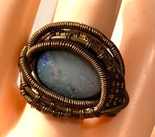 Ring Blue Fire Opal Copper US Handcrafted Natural Size 8 R-234