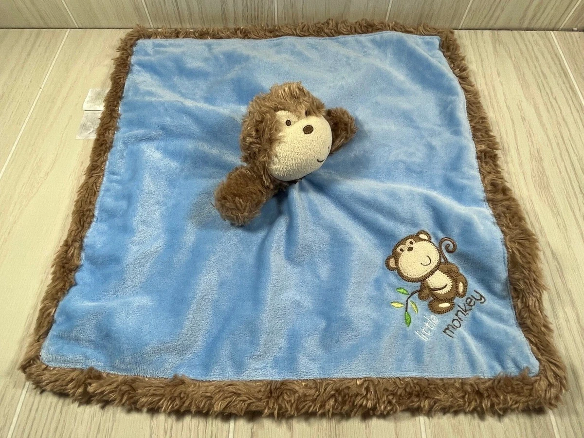 Baby Starters Little Monkey blue brown security blanket plush lovey furry trim