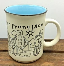 San Fransisco Collectible Tea Coffee Mug R & S 1999 Buildings Trolly Bridge Boat