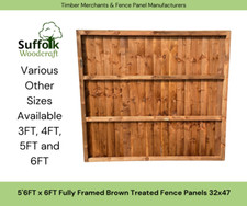 5'6FT x 6FT Fully Framed Brown Treated Fence Panel 32x47. Various Size Available