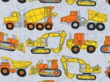 FAT QUARTER COTTON FABRIC  CONSTRUCTION TRUCKS  WORK ZONE  HEAVY EQUIPMENT   FQ