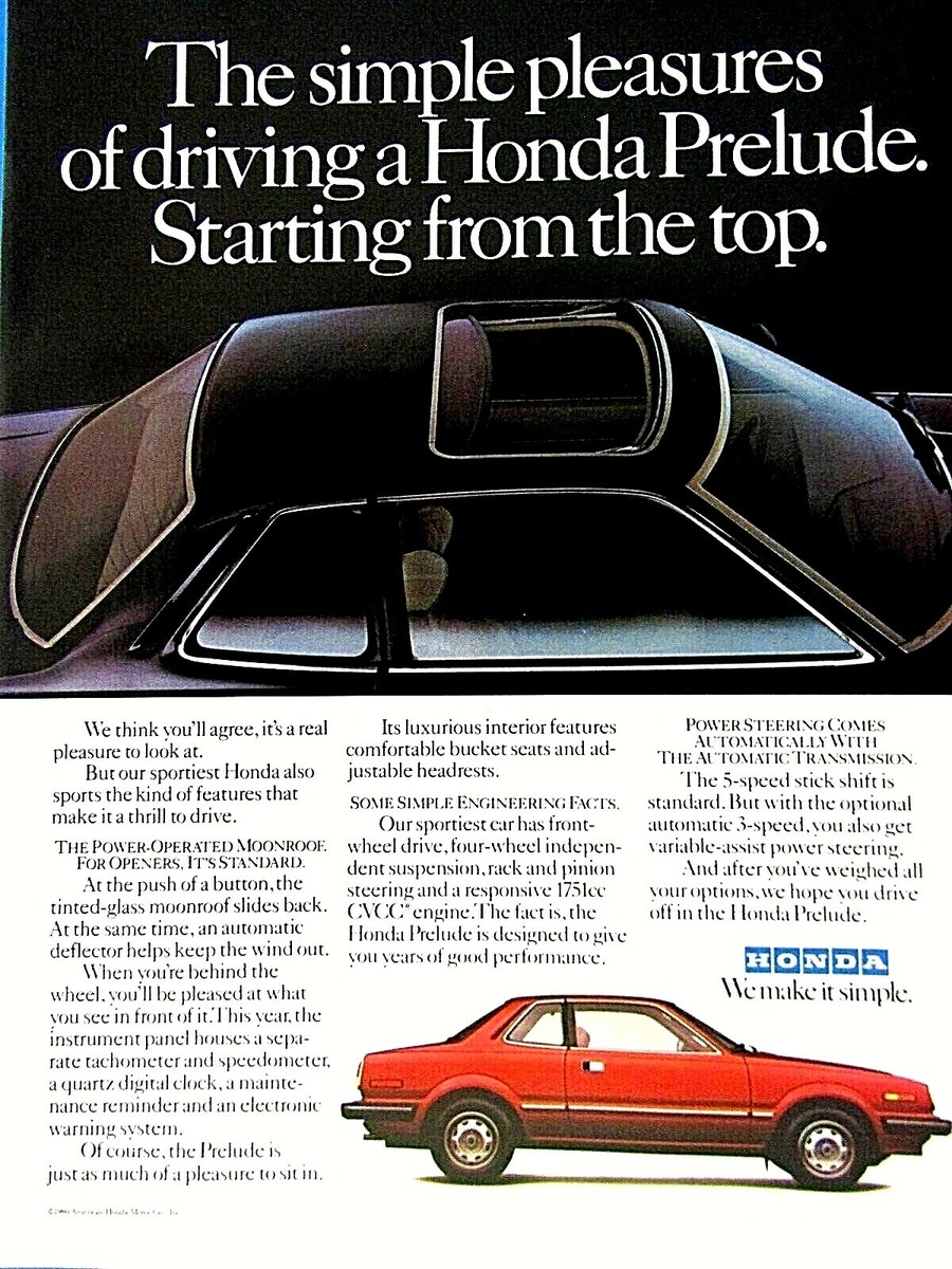 1980 Honda Prelude Vintage The Simple Pleasures Original Print Ad