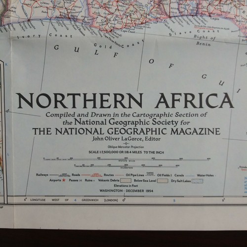 Vintage 1954 NORTHERN AFRICA National Geographic Wall Map - large 41" × 21" - Picture 2 of 7
