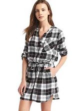 NWT Gap Plaid cinch waist shirtdress, White plaid SIZE LT L T #241326