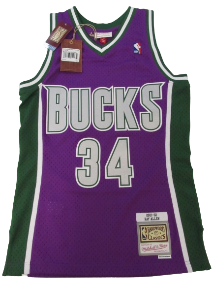 New 2001-2002 Ray Allen #34 Bucks Mens Mitchell & Ness Swingman