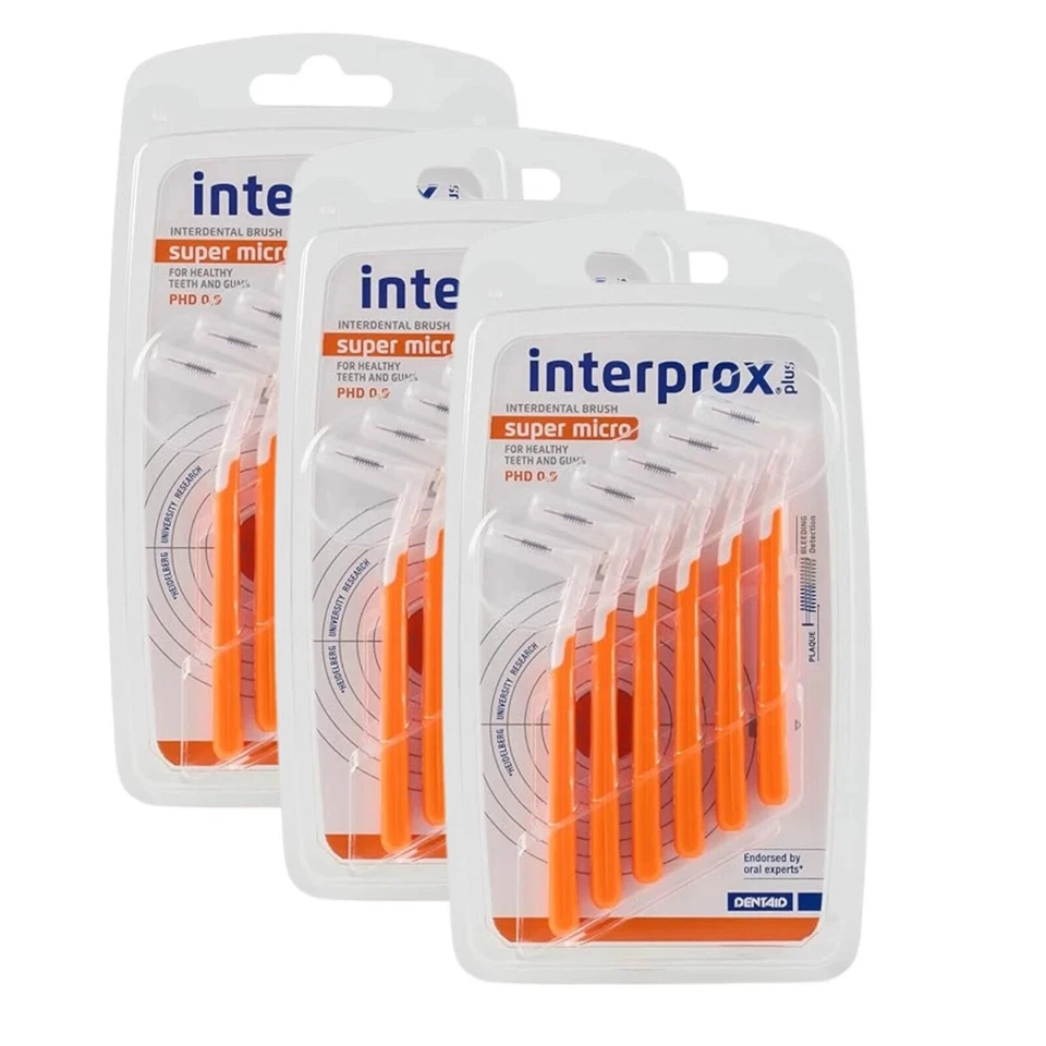 3x Interprox Interdentalbürsten 0,5 mm Orange Super Micro Plus - insgesamt 18