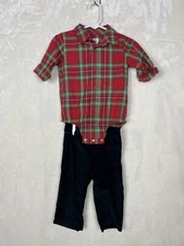 Carters Special Occasion 2 Piece Set Plaid Shirt/Velour Pants Boy 9 Months