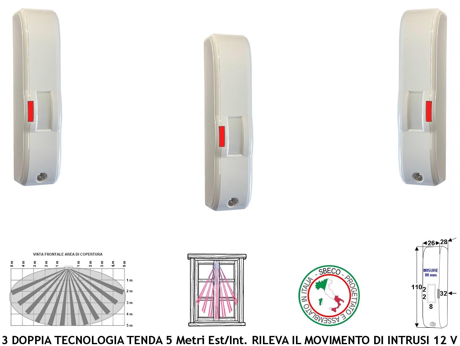 Rileva Intrusi 3 Doppia Tecnologia Tenda 5 M Antifurto Per Vano Finestra Balcone