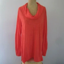 C & C California Womens Large L Coral Pink Knit Lagenlook Tunic Cowl 100% Cotton