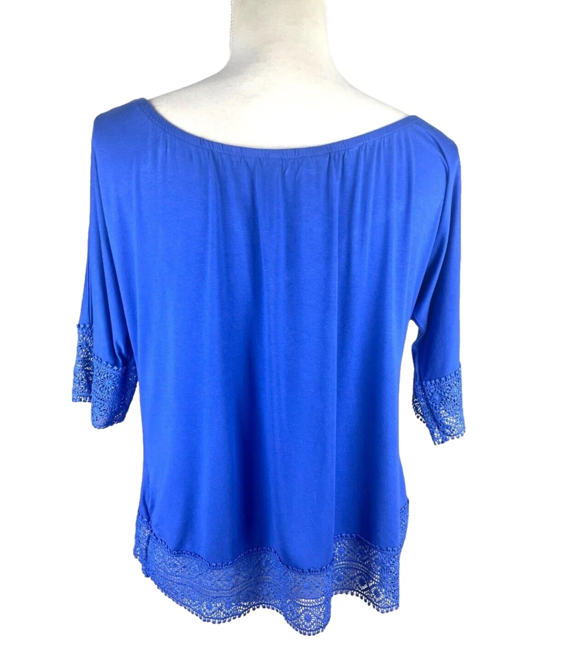 George T-shirt Blouse Women's UK Size 14 Blue Lace Trim Detail 3/4 Sleeve Summer - Image 4 of 4