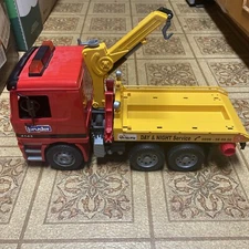 2001 Bruder Day & Night Service Wrecker Tow Truck 19" Yellow & Red Germany 4143