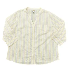 Talbots Beige Button-Up Cotton Blend Top 2XL Plus 3/4 Sleeve Striped