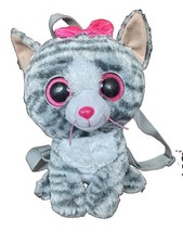 Ty Beanie Boo Kiki Grey Cat 12" 30cm Plush Backpack Purse Adjustable Straps New