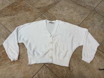 Loft Women s White Buttoned Knitted Cropped Cardigan Long Sleeve Womens L