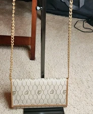 vintage Christian Dior Honeycomb Canvas Chain Shoulder Bag With COA