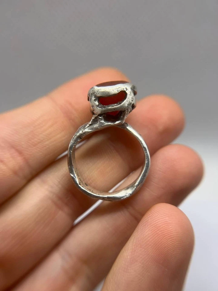 Anello in Argento 925 in Stile Antico con Apale di Fuoco Messicana ct 4,7 - 20 - Immagine 2 di 4