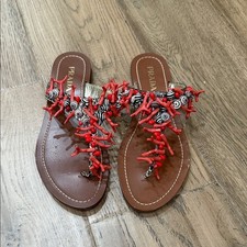 Prada Womens Sandals with Red and Silver Acce...