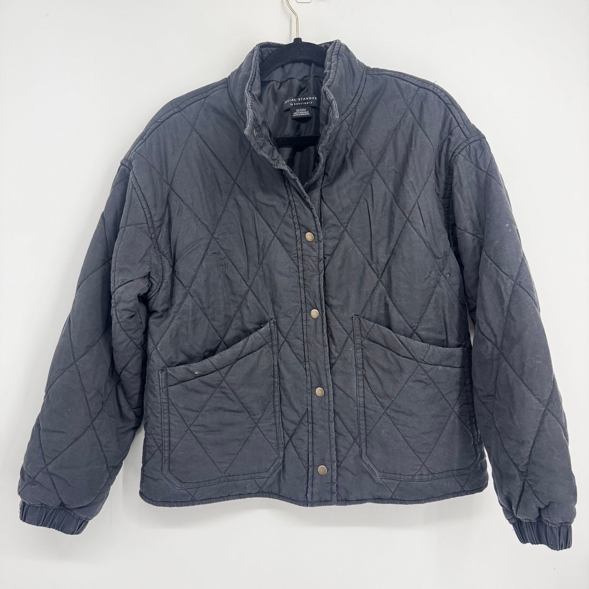 Social Standard by Sanctuary Quilted Jacket Women XS Black Diamond Snap Utility
