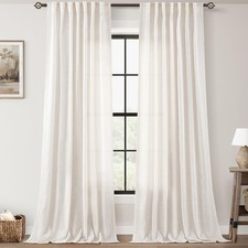 Farmhouse Curtains, 84 Inch Length, 2 Panel Set, Back Tab, Linen White