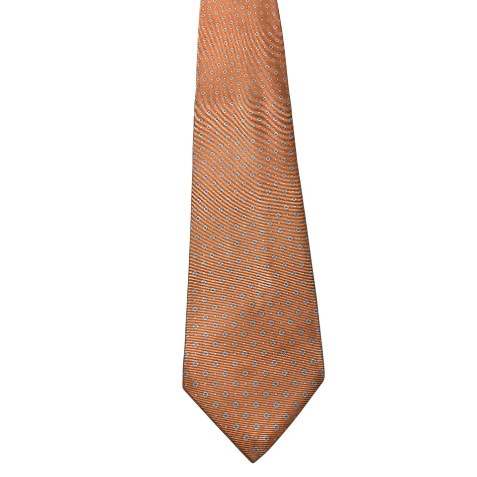 KITON SEVENFOLD 男式 100% 真丝 XL 领带意大利豪华几何橙色 GUC — 第 2/4 张图片