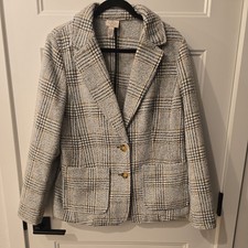 St. John's Bay Womens Blazer Size Large Multi Color Blk/Tan Plaid