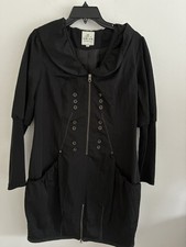 Ze Ze Gothic Black  Zip Up Black Nylon Long Sleeve Button Accent Mini Dress Sz M