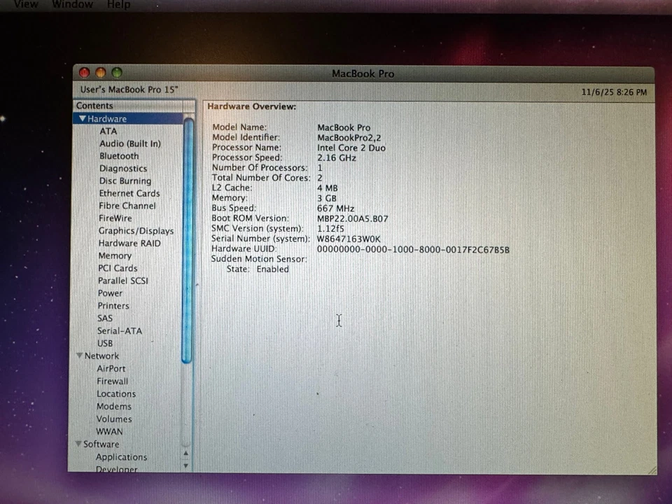 Apple MacBook Pro 2006 15” 2.16ghz Core 2 Duo 3GB RAM 120GB HDD OS X 10.6 - Image 3 of 4