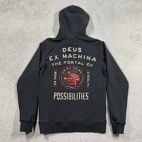 Deus Ex Machina Hoodie Mens XS Black Milano Address The Portal Of Possibilities - product listing photo