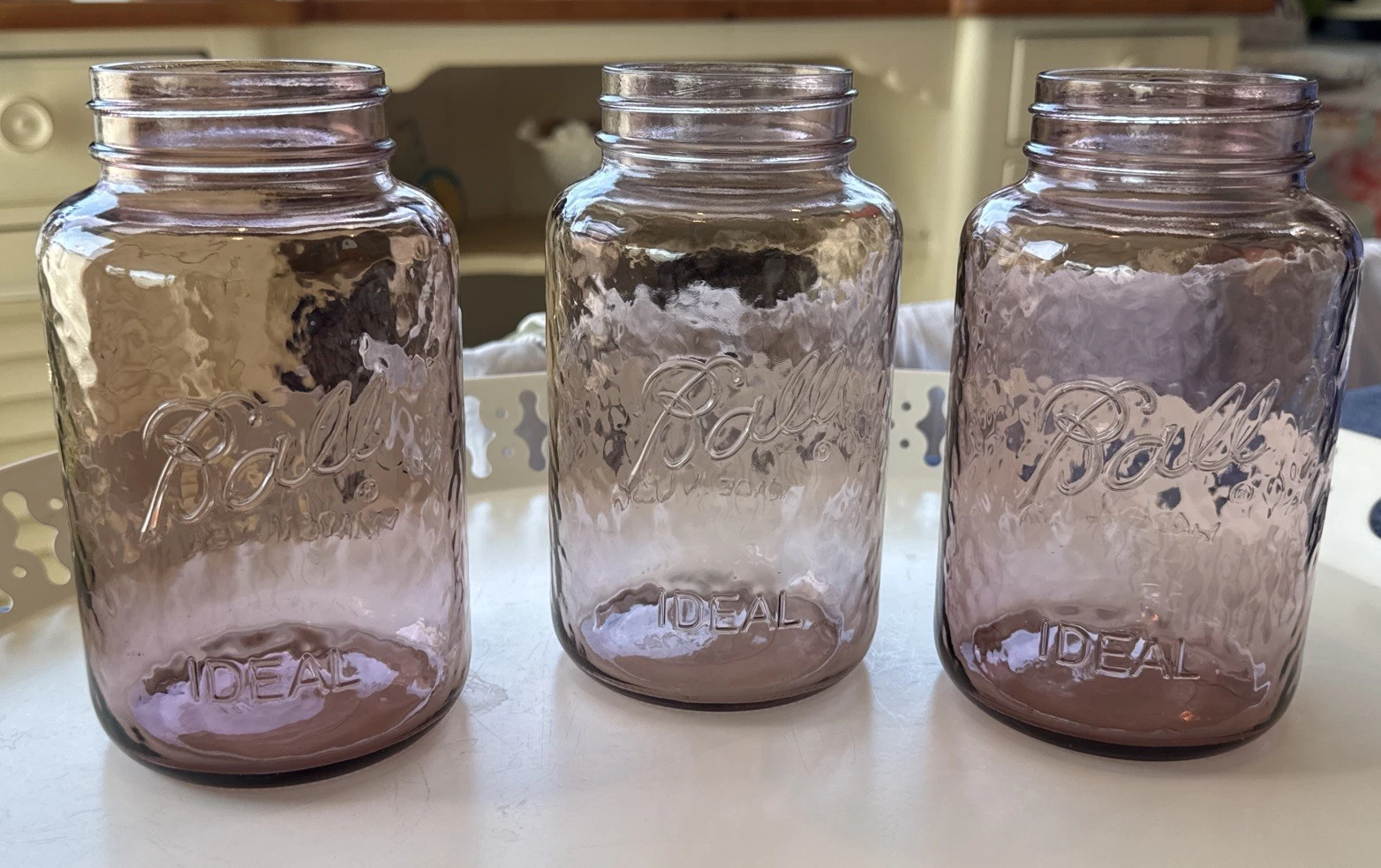 BALL Mason Jar ~ Hammered Rose Glass~ "Collector's Edition" Set of 3